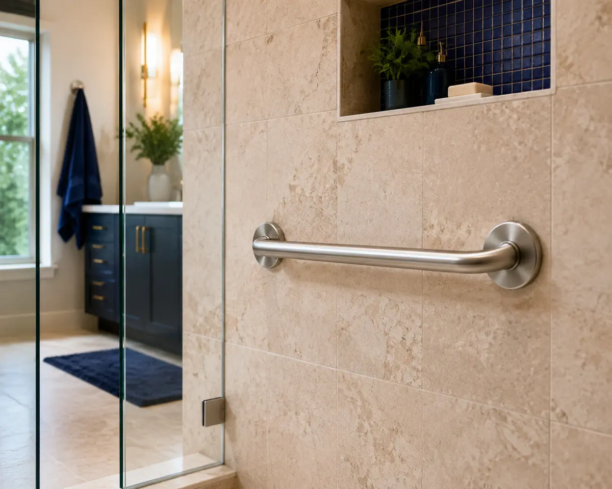 Premium grab bar professionally installed in a modern bathroom